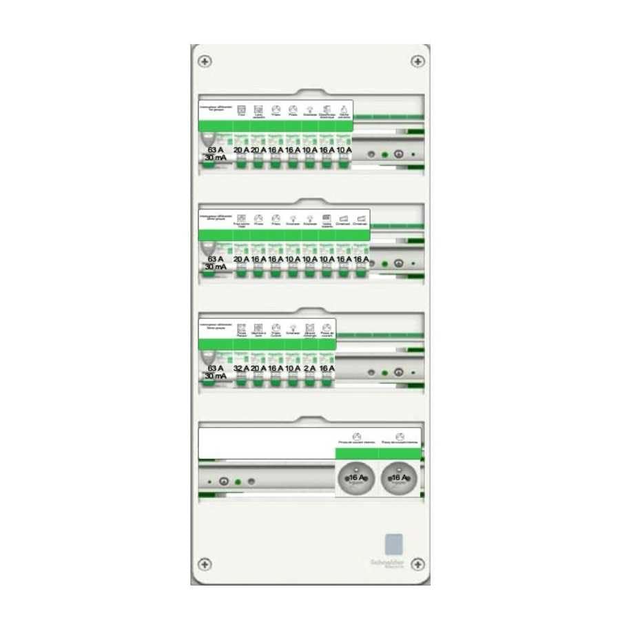 Tableau pré-équipé - Maison individuelle - 4 rangées - 13 modules - XE - Resi9 - R9HPNFC15145M - Schneider
