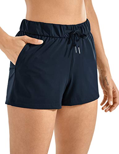 CRZ YOGA Women's Stretch Lounge Travel Shorts Elastic Waist Comfy Workout Shorts with Pockets -2.5 Inches True Navy Small