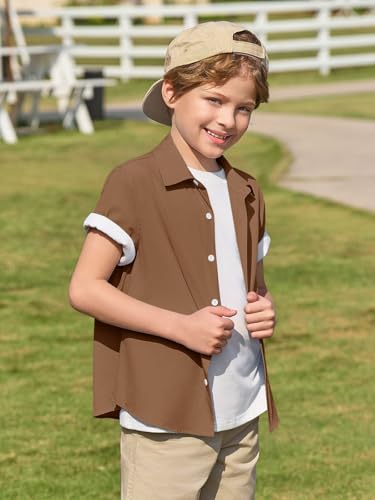 Image of Haloumoning Boys Short Sleeve Dress Shirts Button Down Formal Uniform Shirt