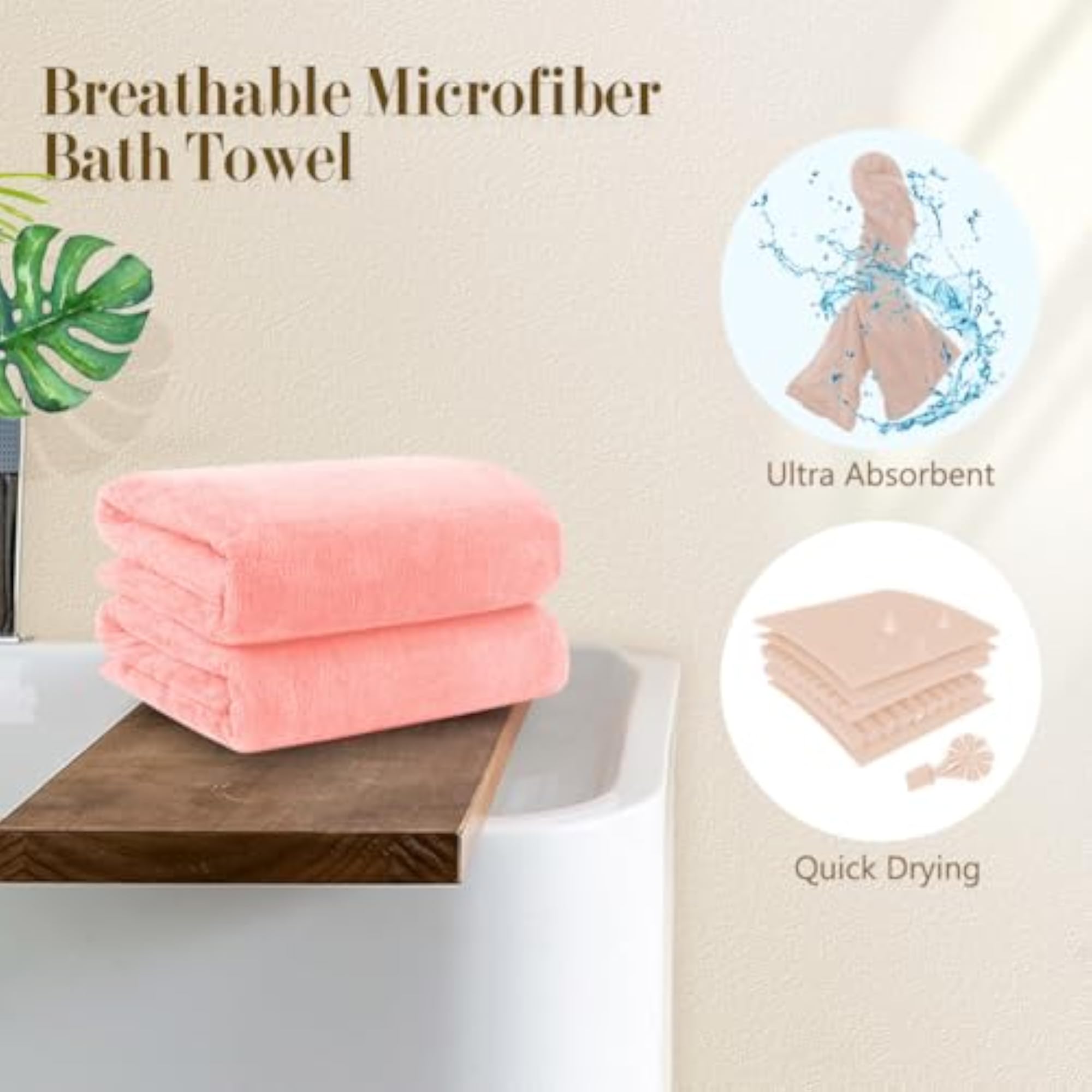 Soft Feel Bath Towels, 2 Pack (27'' x 54'')