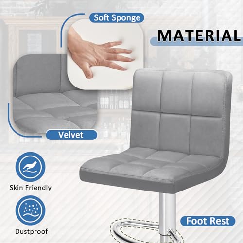 Image of Homall Bar Stools Modern Velvet Adjustable Swivel Barstools, Armless Hydraulic Kitchen Counter Bar Stool Extra Height Square Island Barstool with Back Set of 2 (Velvet, Gray)