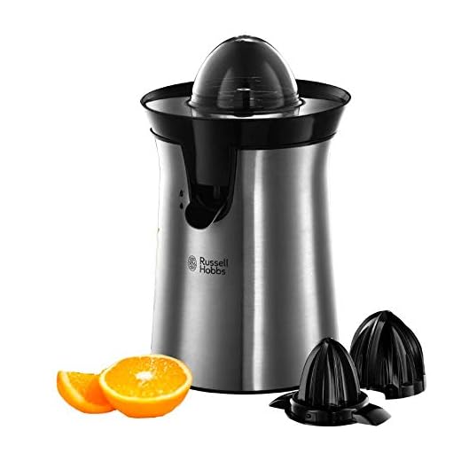 Russell Hobbs Exprimidor Eléctrico Classics - Exprimidor de Naranjas y Zumos, 2 Conos Intercambiables, Acero Inoxidable, Plata - 22760-56