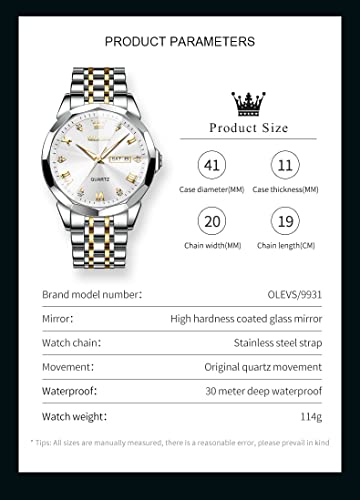 Image of OLEVS Mens Watch Stainless Steel Analog Quartz Watches for Men Day Date Easy Read Diamond Waterproof Dress Luxury Classic Casual Big Face Blue /Black /Gold /Silver Roman Arabic Numerals Men's Wrist Watch