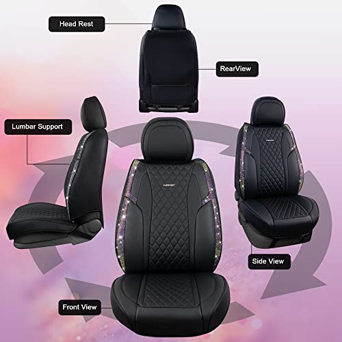 Car Pass Iridescent Diamond &Nappa Calfskin Leather Cushioned,Bling Seat Covers,Waterproof Heavy-Duty Anti-Slip,Universal Fit For Auto Suv Sedan,Sparkly Glitter Shining Rhinestone Full Set, Multicolor #TOP4