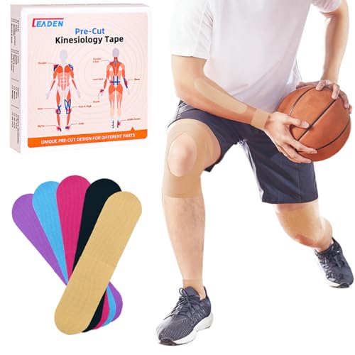 IEADEN Kinesiology Tape 30 Count Precut Strips, Beige, Waterproof & Breathable Athletic Tape | Muscle Pain Relief, Joint Support & Recovery - Hypoallergenic Latex-Free Elastic Cotton Tape