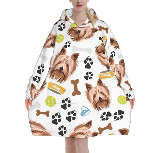 Sweat à capuche flanelle Yorkshire Terrier unisexe style couverture avec manches
