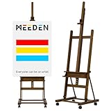 MEEDEN Grand Chevalet Peinture en Bois: Chevalet Bois en H Réglable de 190cm à 370cm avec 4 Roues, Tenir la Toile jusqu'à 236cm   Support de DessinPliable avec Rangement