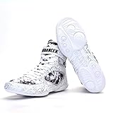 NYKJBD Knöchelschutz Boxschuhe für Herren Atmungsaktive Ringerschuhe Bodybuilding-Schuhe MMA-Schuhe rutschfeste Gummisohle,White-43EU