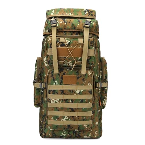 Mochila Tática Militar 80L – Impermeável, Super Resistente, Sistema Molle, Grande Capacidade para Camping, Viagem, Trilha e Sobrevivência (Verde Digital)