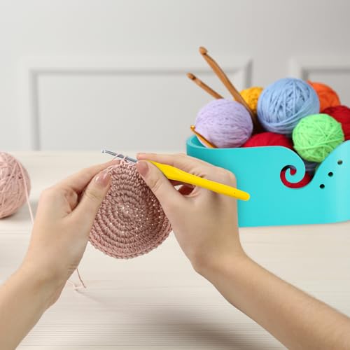 Image of Bamboo Yarn Bowl Oval Crochet Yarn Holder with 9pcs Knitting Hooks Yarn Storage Crochet Bowl for Crocheters Large Yarn Bowl for Crocheting Knitting Lovers Beginners 11.3 x 5.9 x 4.7 inch,Blue
