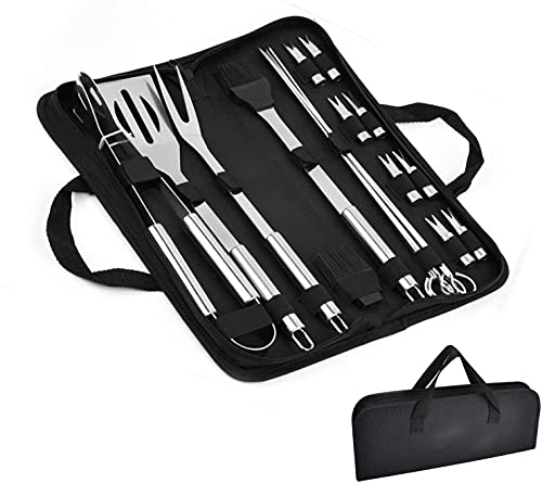 Juxori BBQ Tools Set, Portable Stainless Steel Accessories Grilling Barbecue Utensils with Skewer, Spatula, Tong, Fork, Holder and Brush for Outdoor Camping