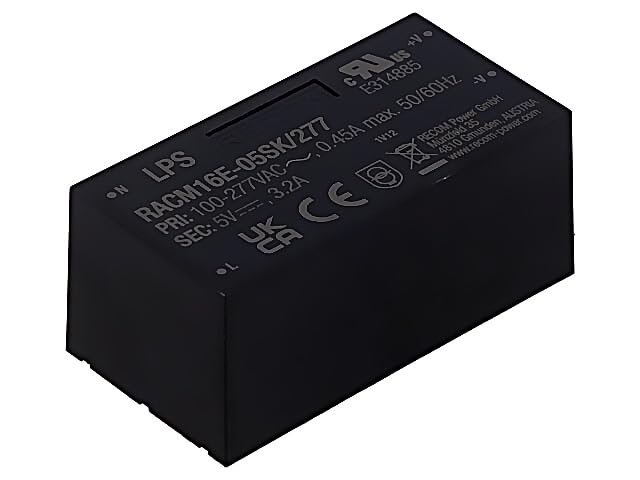 Convertisseur AC/DC 16W RACM16E-05SK/277 contre les baisses de tension