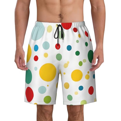 Men's Quick-Dry Swim Trunks Twister Polka Dots Print Beach Shorts with Pockets & Drawstring Elastic Waistband