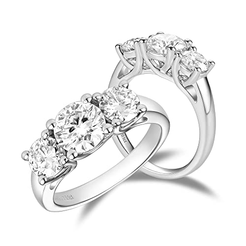 DovEggs 3-Stone Moissanite Engagement Rings for Women 2ct Total 5mm-6.5mm-5mm FGH Color Cut Moissanite Lab Created Diamond Anniversary Wedding Ring 14k Gold QUALITY Sterling Silver