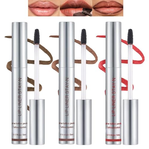 3PCS Peel Off Lip Stain & Liner Set – Waterproof & Smudgeproof Matte Lip Tint – Quick-Drying Transferproof Finish – Silky Smooth Texture – Dark Red & Brown Shades – Long-Lasting Wear for Defined Look