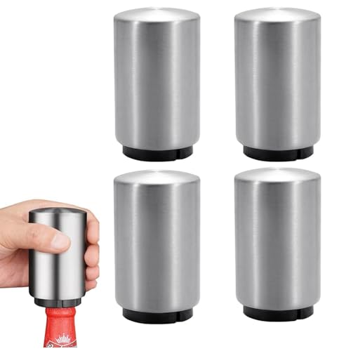 4 Stück Automatischer Flaschenöffner, Kapselheber Flaschenöffner, Flaschenoffner Edelstahl, Push-Down-Öffner Wein, Bier, Limonade, Kronkorkenöffner, Küchenzubehör, Bieröffner