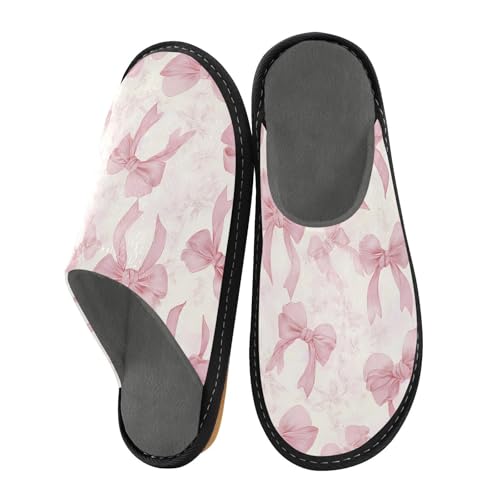 Slippers for Women Bow Knot Pink Pattern Soft Winter Warm Shoes Indoor Outdoor Non-Slip House Travel Slippers