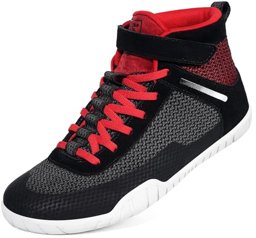 Hsyooes Men's Boxing Shoes Minimalist Shoe Mid Top Sneakers Black/Red /12 Wide