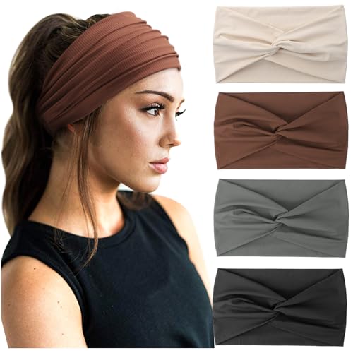 Image of DRESHOW 4 Pack Turban Headbands for Women Wide Vintage Head Wraps Knotted Cute Hair Band Accessories