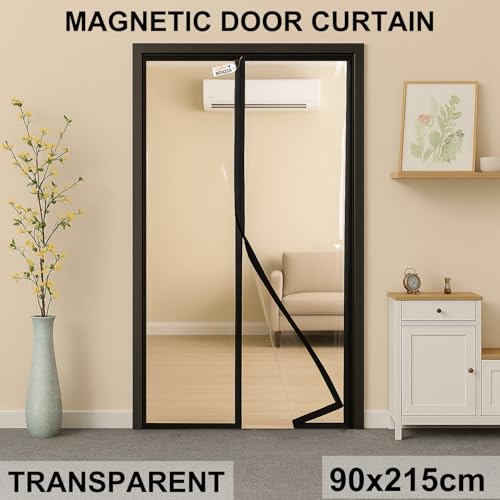 Image of Royalkart Transparent PVC Magnetic Door Curtain | Hands Free Self-Closing Screen | Blocks Insects & Outside Dust | Clear See-Through Screen for Home, Kitchen, AC Room, Shop | Door Size- 90cm x 215cm