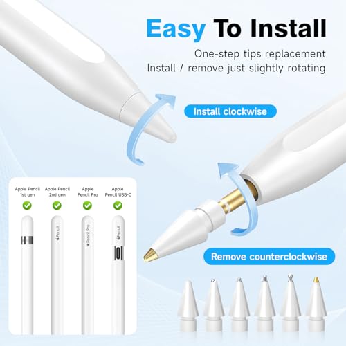 Image of 2026 Upgraded 6 Pack Apple Pencil Tips Replacement Accessories for Apple Pencil Pro /1st Gen /2nd Gen /USB-C, Apple Pen Writing Tips, Metal Drawing Tips (White)