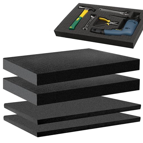 4 Stück Rasterschaumstoff Schaumstoff Schwarz: 405 x 305 x 25 mm/405 x 305 x 10 mm Würfelschaumstoff Koffereinlage Schutz für Kamera und Tabletop Werkzeug