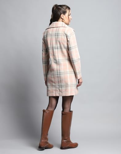 Image of Monte Carlo Womens Check Coral Notch Lapel Full Sleeve Coat 224067370-1-34