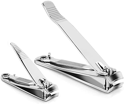 Nail Clippers, Toenail Clippers, Fingernail Clipper Cutters, Stainless Steel Toe Nail Clippers with Sharp Curved Blades and File, Nail Clippers for Men Women Kids(Large & Small)