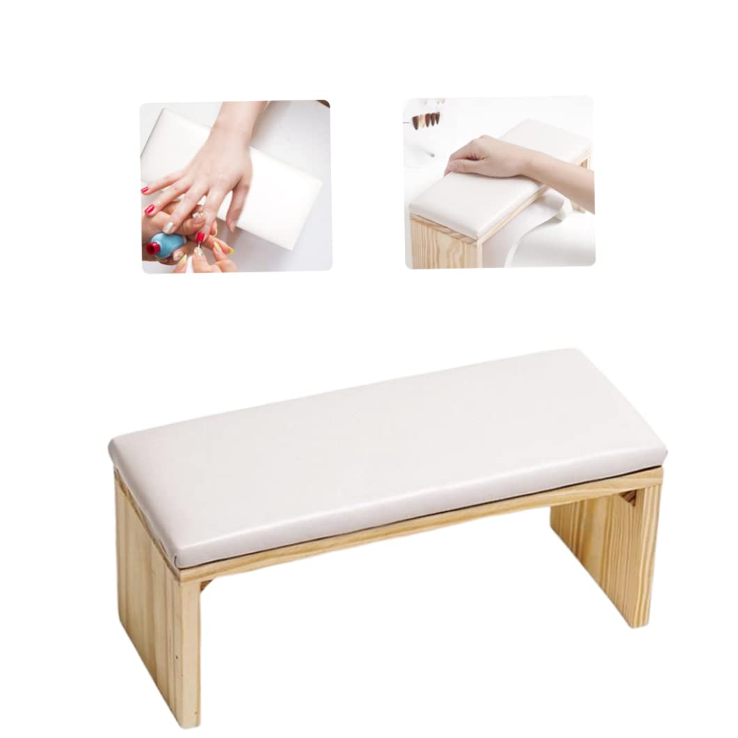Nail Arm Rest Double Layer Nail Hand Rest PU Leather Japanese Style Manicure Table Station Desk for Salon Technician Use 11.81x5.12x4.72 Inch White.