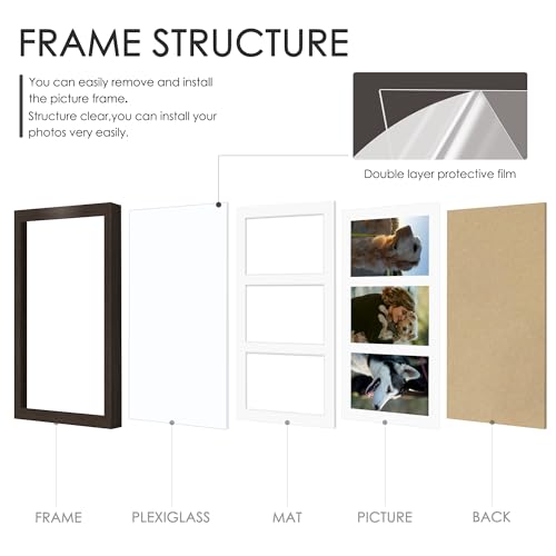 Image of DUENPY 8x14 Collage Picture Frame 4x6 Collage Picture Frame Displays Three 4x6 inch Photos or 8x14 (Without Mat) for Available Horizontal Wall Mounting Display and Vertical Walnut