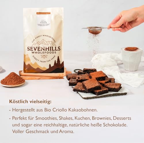 Sevenhills Wholefoods Bio Kakaopulver 1kg, Rein und Natürlich, aus Premium Roh Kakaobohnen