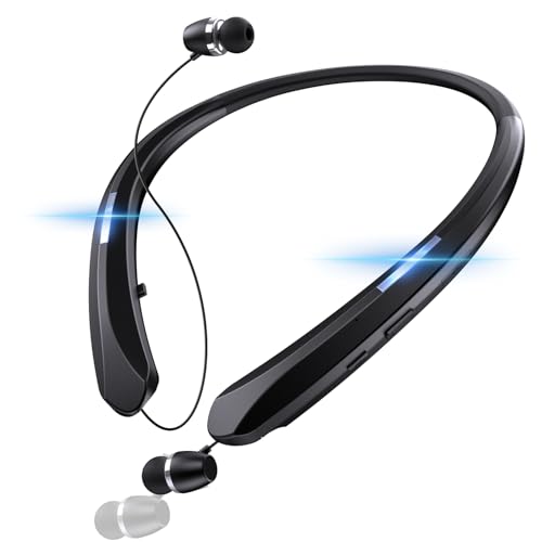 PIMAKOI Bluetooth 5.3 Neckband Bluetooth Headphones, Retractable Headphone with Fast Pairing & IPX5 Waterproof, Retractable Design for Travel and Daily Use