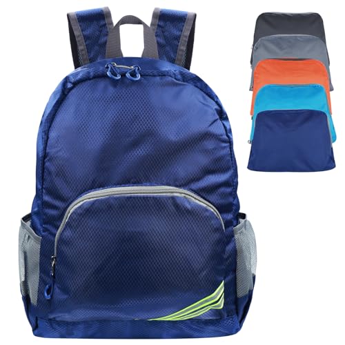 CHEESANHERR Mochila Plegable Ultraligera, Mochila Trekking 20L, Mochila Senderismo Pequeña Mochila de Viajepara Hombre Mujer, Mochila de Marcha Montaña Excursiones Deporte Acampar (Azul Marino)