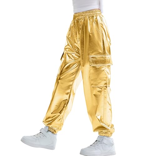 Image of Rolanko Girls Cargo Pants for Kids Loose Streetwear Hip Hop Dance Cotton Cargo Jogger Pants for Kids 4-15 Years