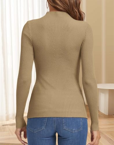 Image of ATHMILE Women's 2026 Fall Long Sleeve Pullover Ribbed Knit Sweater Low Mock Neck Slim Fit Basic Casual Tee Tops