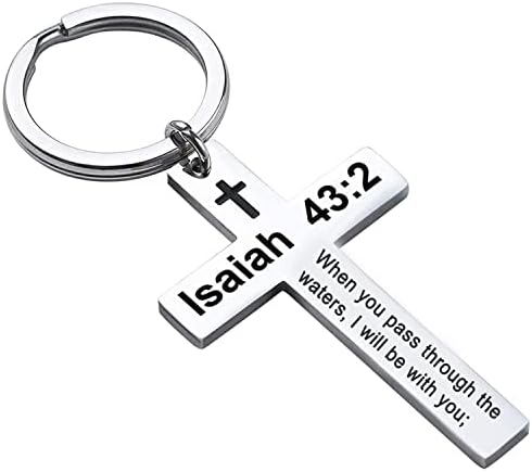 Ldurian Cross Keychain for Women - Isaiah 43:2 Bible Verse Key Chain Stainless Steel Religious Jewelry Key Rings Baptism First Communion Gifts