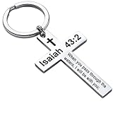 Ldurian Cross Keychain for Women - Isaiah 43:2 Holy Bible Quote Cross Keychains Stainless Steel Religious Key Rings Bible Verse Keychain Jewelry