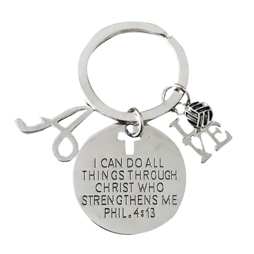 Personalized Love Volleyball Charm Keychain, Christian Faith Charm Keychain, I Can Do All Things Through Christ Who Strengthens Me Phil. 4:13 Scripture Jewelry, Volleyball Gifts For Women and Girls