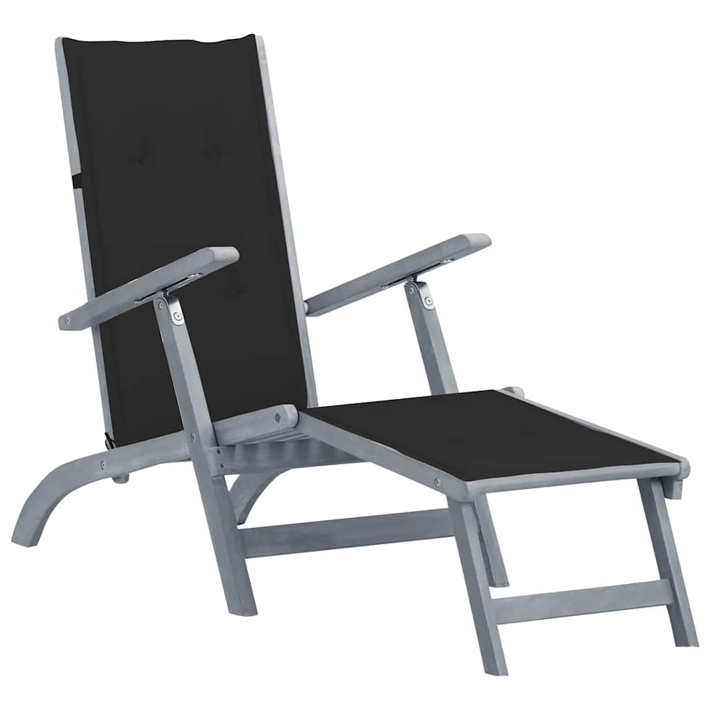 Chaise longue pliable acacia avec repose-pieds réglable et ergonomique
