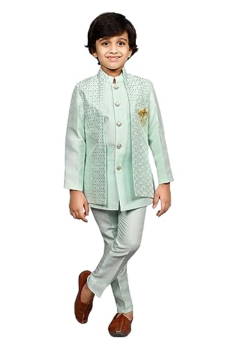 Image of AHHAAAA Kids Ethnic Cotton Silk Blend Sequin Print Indo-Western Sherwani Set for Boys 496MF