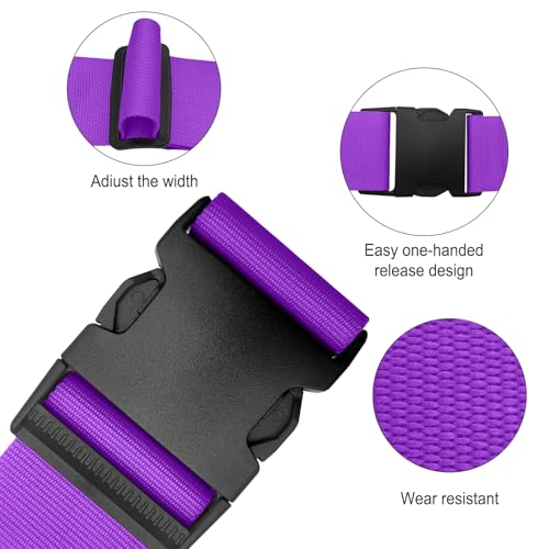 Koffergurte 2 Stück, Verstellbare Kofferband mit Kofferanhänger, Auffällig Kreuzgurt Kofferbänder für Koffer Markierung, Reisezubehör Gepäckgurt Luggage Strap zum Sicheren Verschließen (Lila)