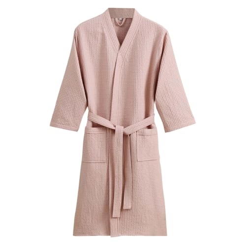 Bata de baño de punto gofre para hombres y mujeres, bata ligera y absorbente con cinturón de amarre y bolsillos, bata transpirable de secado rápido para el hogar, spa, sauna, hotel, viajes, suave
