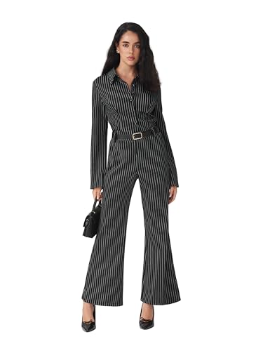 CIDER Women's Striped Bell Bottom Pants High Waist Flare Trousers2