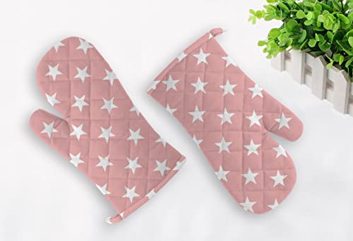 Image of Oasis Home Cotton Shell with Inner Polyester Printed Glove Set - Pink Star (Pack of 2)