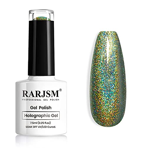RARJSM Holographic Nail Polish Army Green Gel Nail Polish 7.5ML Gorgeous Glossy Hologram Nail Gel Curing Required Gel Polish Nail Art Manicure Salon DIY at Home