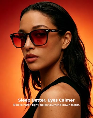Image of TIJN Premium Blue Light Blocking Glasses for Women Men Computer Gaming Use | Square TR90 Frame Nerd Eyeglasses Anti Blue Ray with Red, Orange, Clear Lens for Computer, Phone, TV and Evening Screen Use