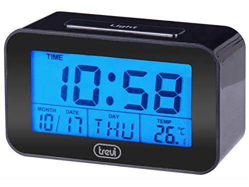Trevi 0Sl3P50 Orologio Digitale Termometro, Grande Display LCD Retroilluminato, Sveglia Programmabile, Funzione Snooze, Nero, Unica