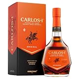 Carlos I Brandy De Jerez con Confezione Regalo, Brandy Spagnolo Solera Gran Reserva, Pregiato ed Elegante, 38% Vol - Bottiglia da 700ml
