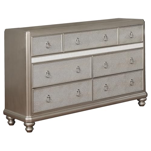 Coaster Home Furnishings Bling Game Modern Classic 66-inch 7-Drawer Bedroom Dresser Clothing Storage Cabinet Wide Chest of Drawers Organizer Unit Metallic Platinum 204183