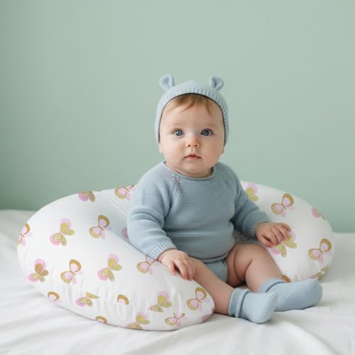 Image of Little Grape Land Nursing Pillow Covers 2 Pack, Soft & Breathable Removable Breastfeeding Pillows Covers for Feeding Pillows, Nursing Pillow Slipcover for Baby Girls Boys, (Butterfly & Floral)